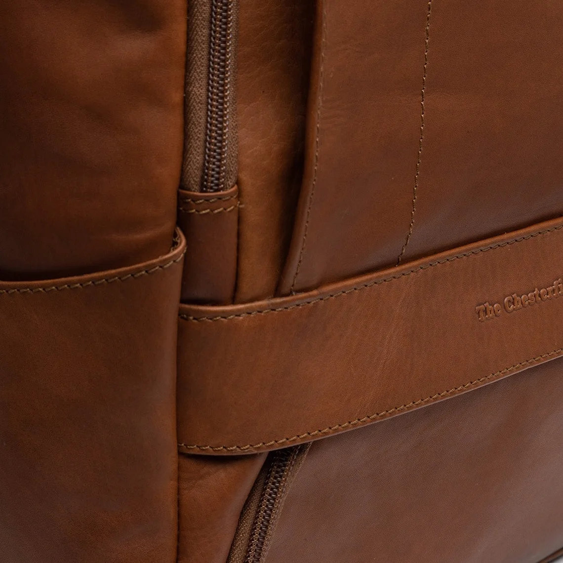 Cognac Rich leather laptop backpack, view 1