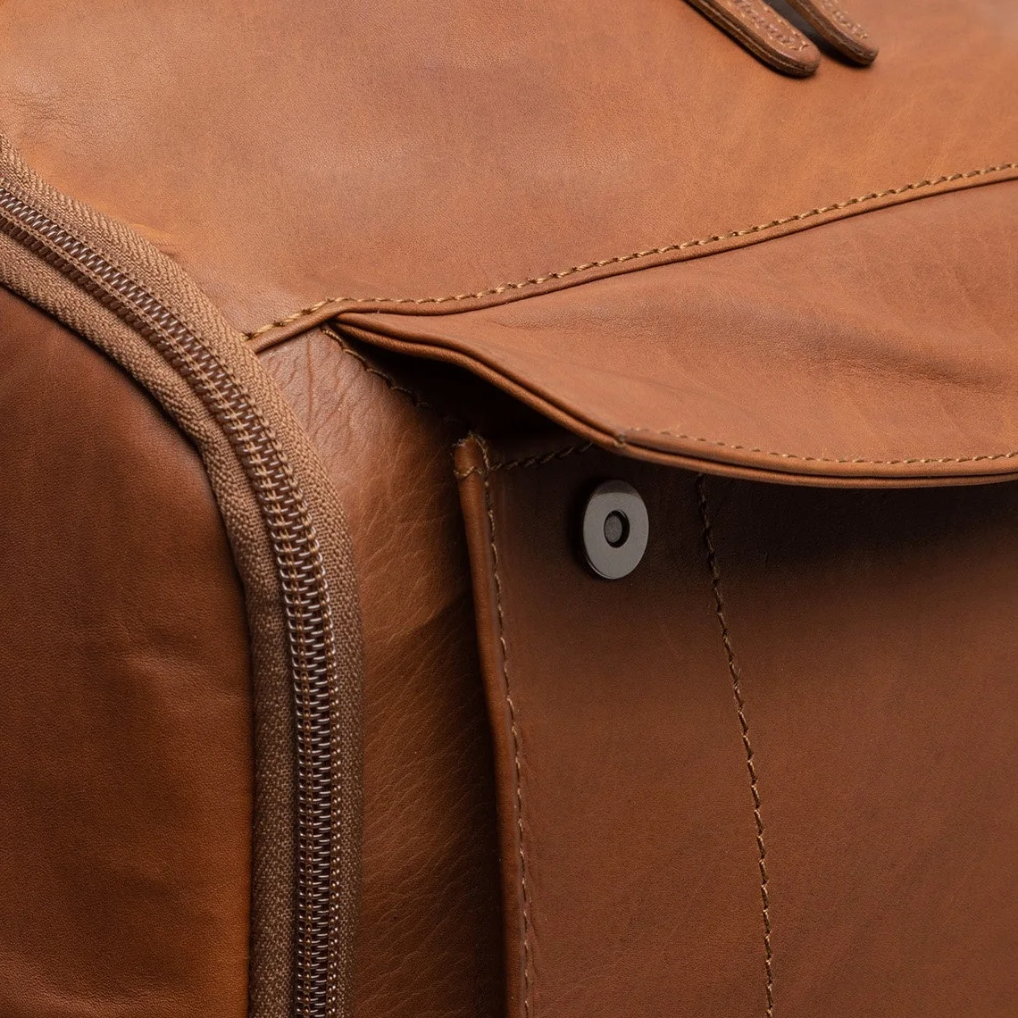 Cognac Rich leather laptop backpack, view 2