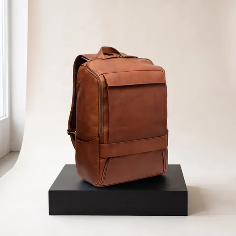 Cognac Rich leather laptop backpack