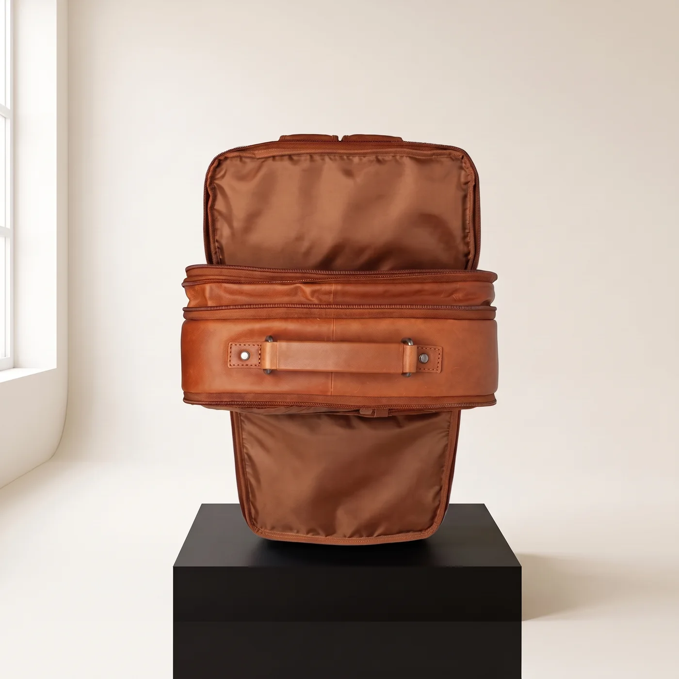 Cognac Jamaica leather travel backpack, view