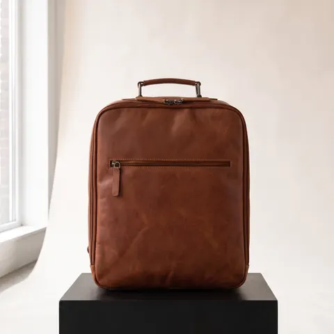 Cognac Jamaica leather travel backpack