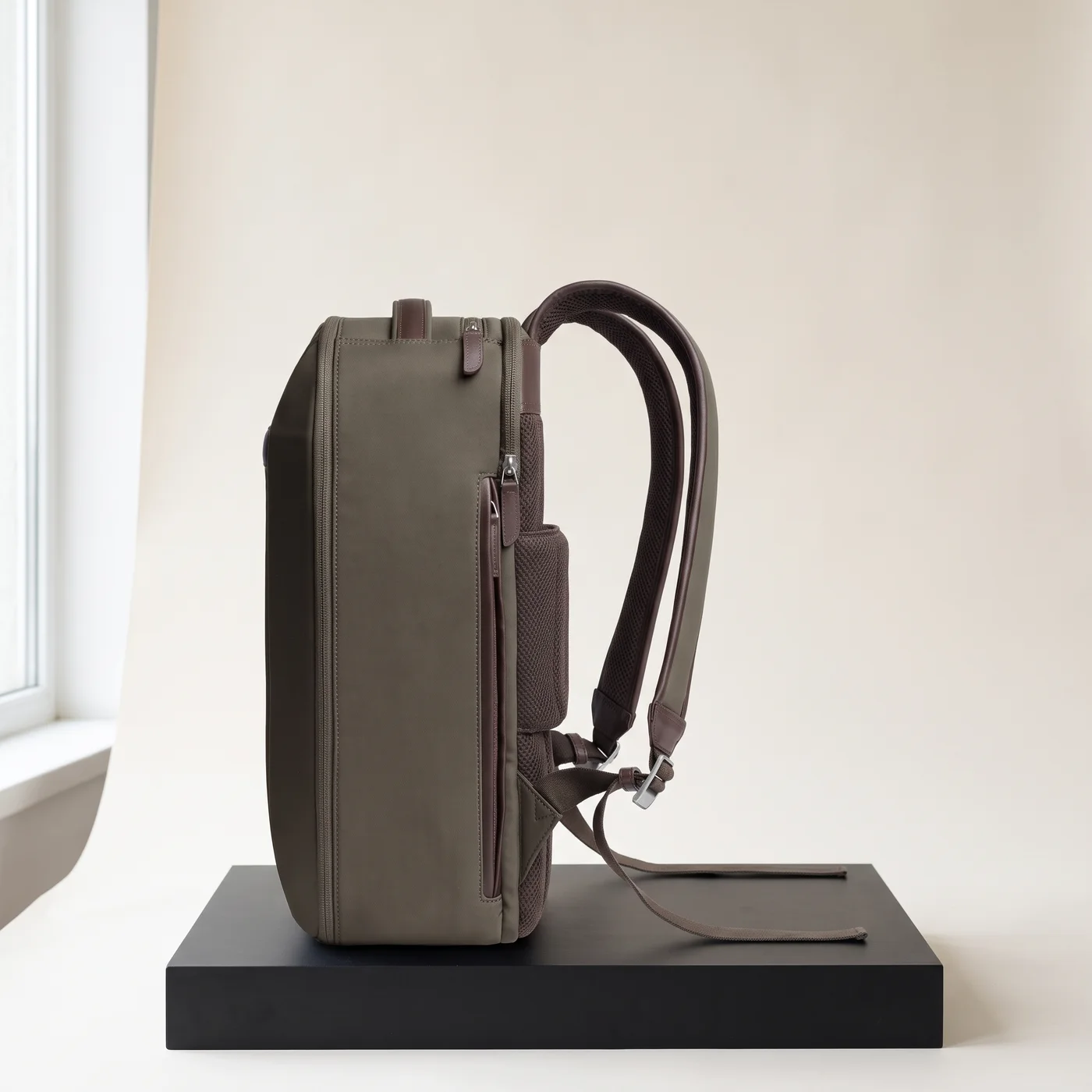 Dark olive / chocolate 72-hour backpack, nylon, view