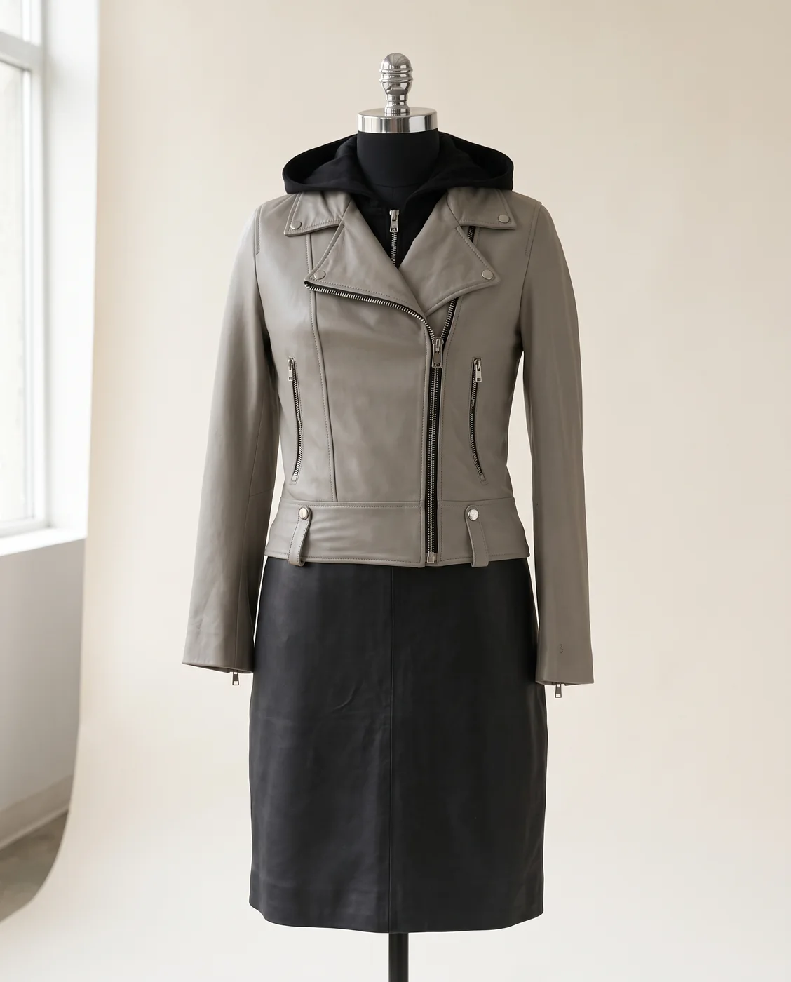 Off-White Asymmetric-Zip Leather Biker Jacket