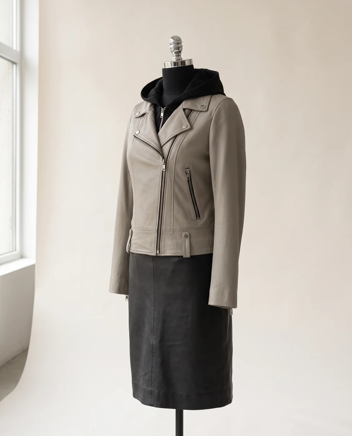 Off-White Asymmetric-Zip Leather Biker Jacket, view
