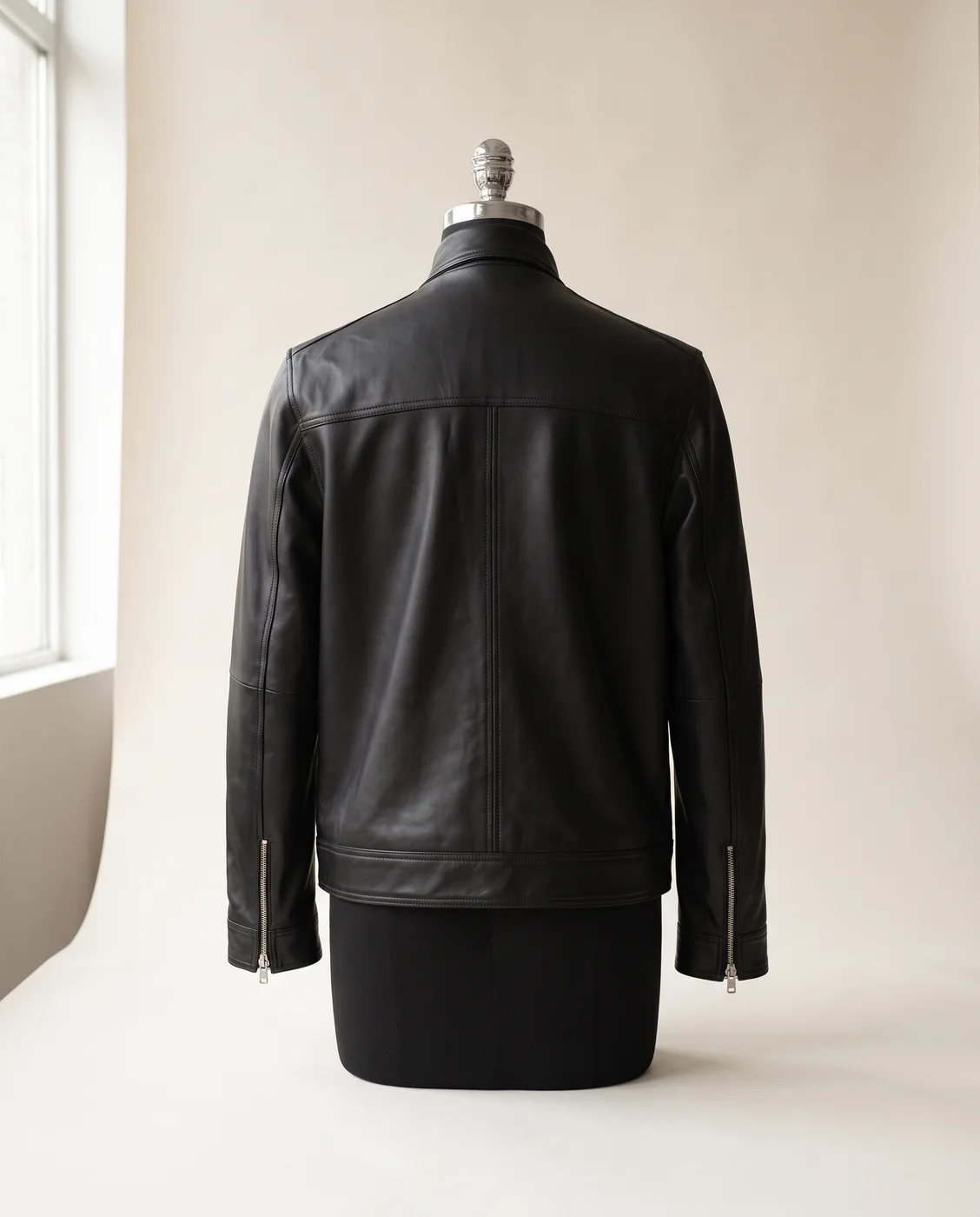 Dark Brown Zip-Front Leather Jacket, view