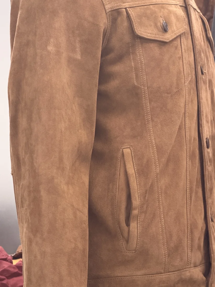 Tan Suede Trucker Jacket, view 2