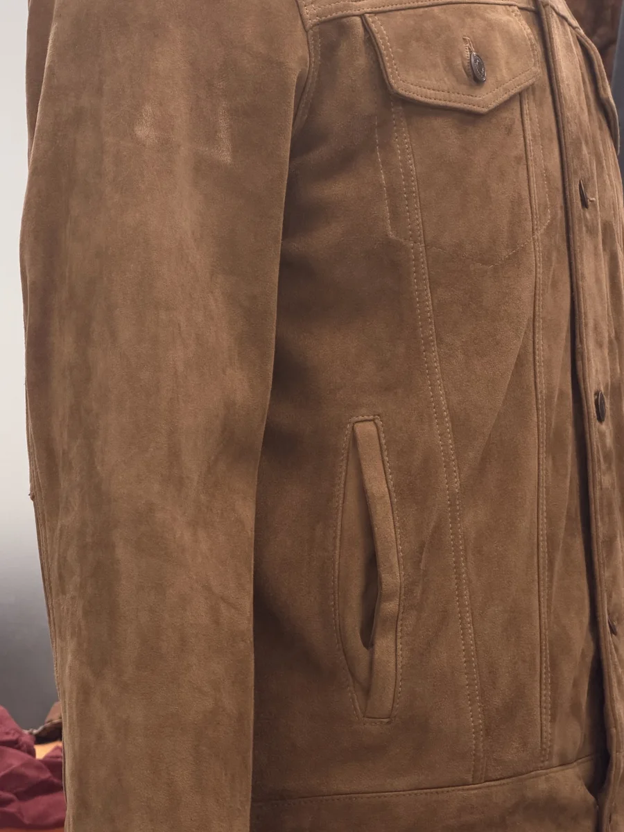 Tan Suede Trucker Jacket, view 3
