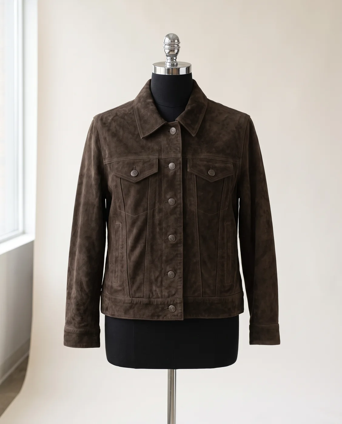 Olive Grey Suede Trucker Jacket