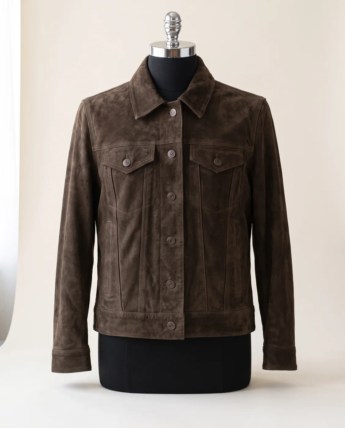 Olive Grey Suede Trucker Jacket, view