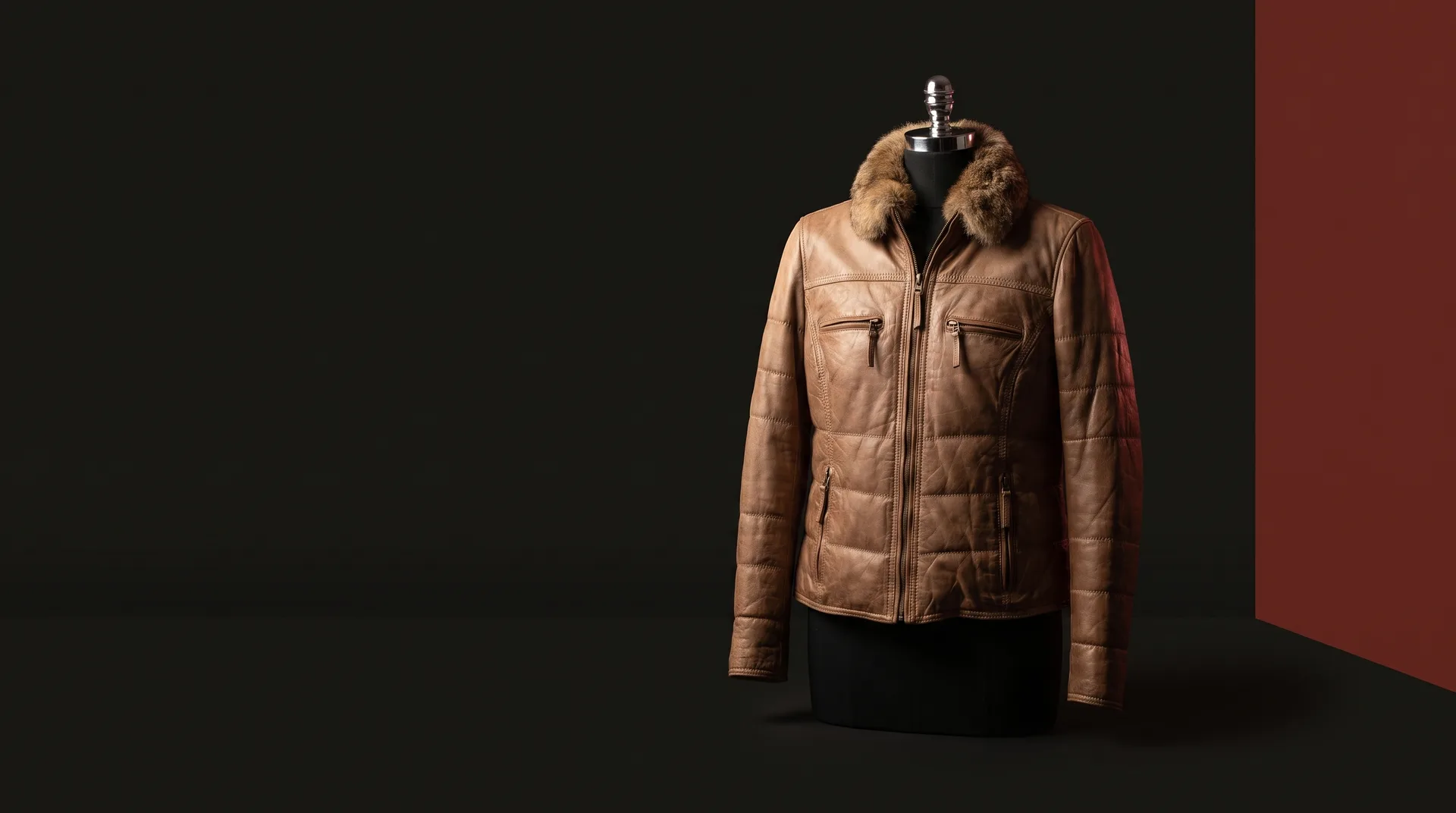 Taupe Shearling-Collar Quilted Leather Jacket, view 1