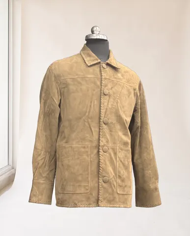 Sand Suede Button-Front Shirt Jacket