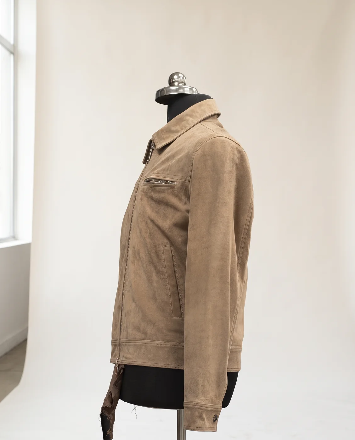 Beige Suede Zip Blouson Jacket, view