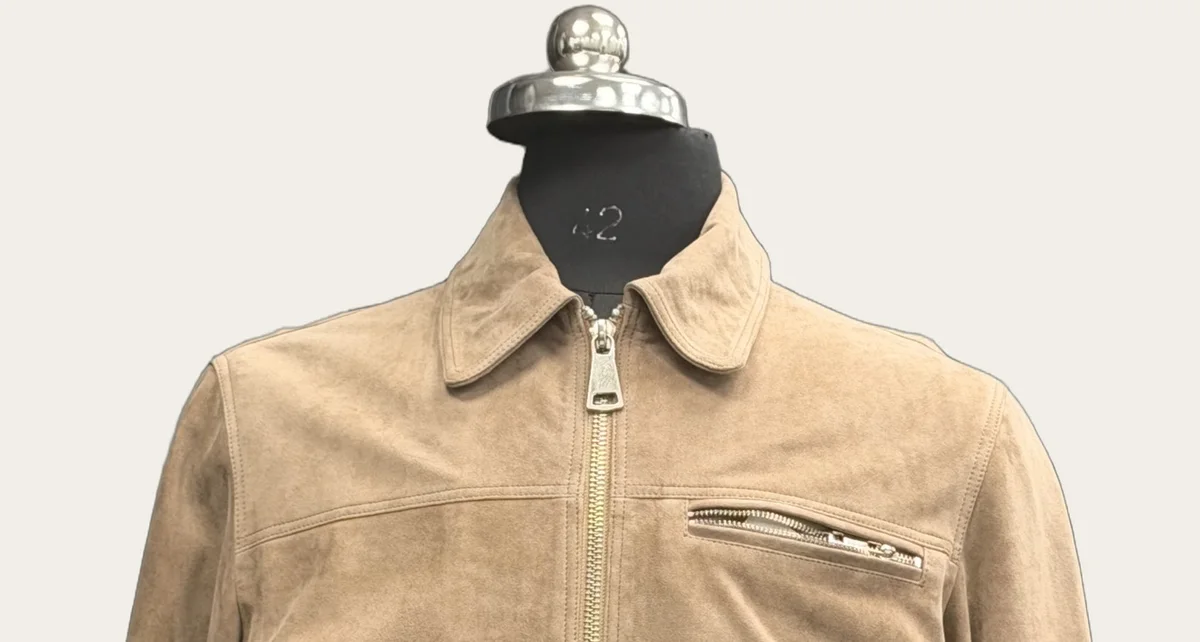 Beige Suede Zip Blouson Jacket, view