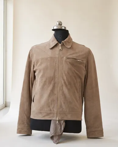 Beige Suede Zip Blouson Jacket