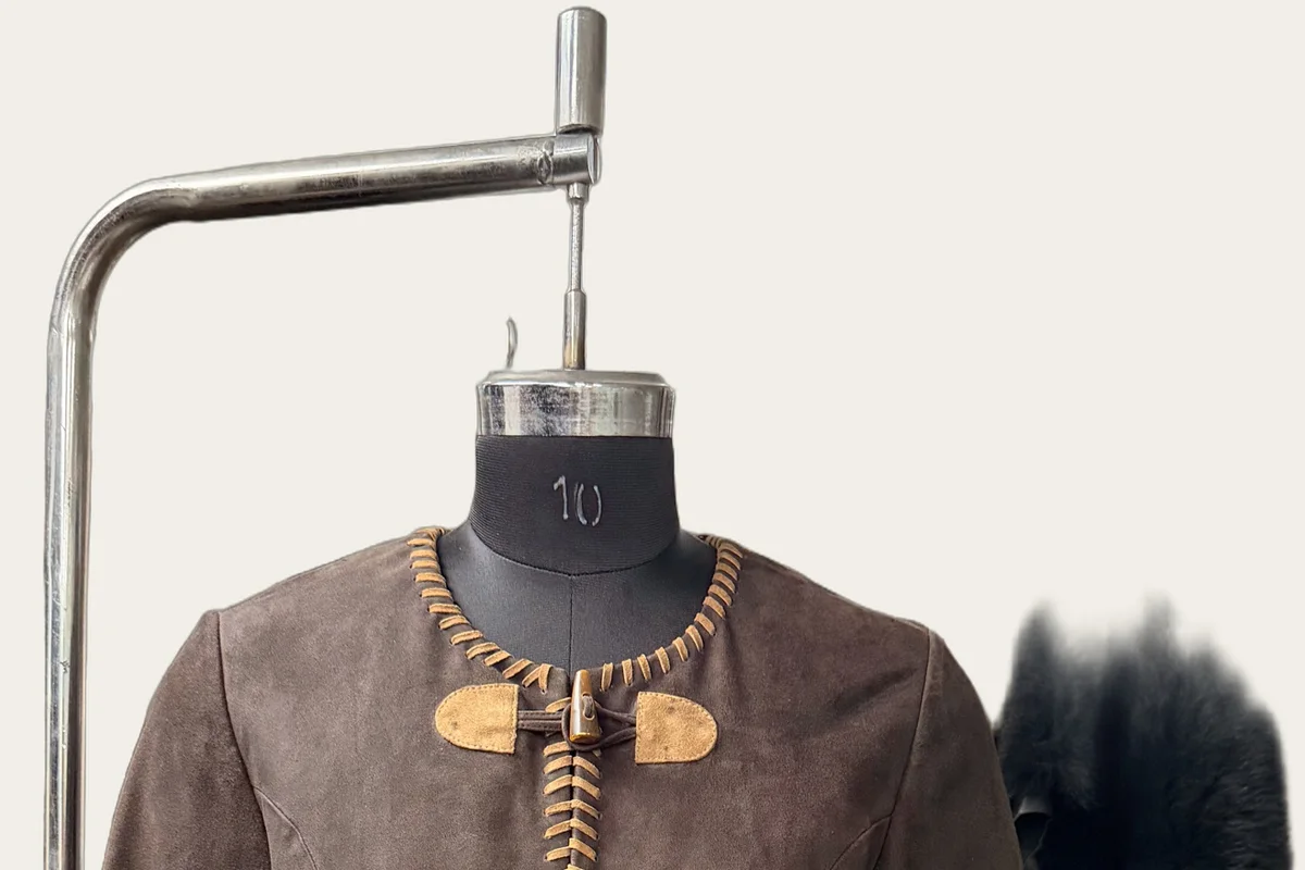 Brown Suede Toggle-Front Embroidered Coat, view 2