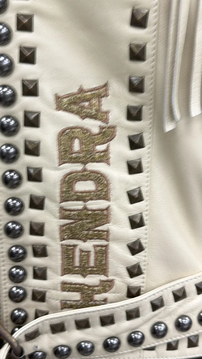 Cream Studded Fringe Western Jacket, view