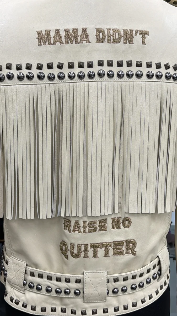 Cream Studded Fringe Western Jacket, view