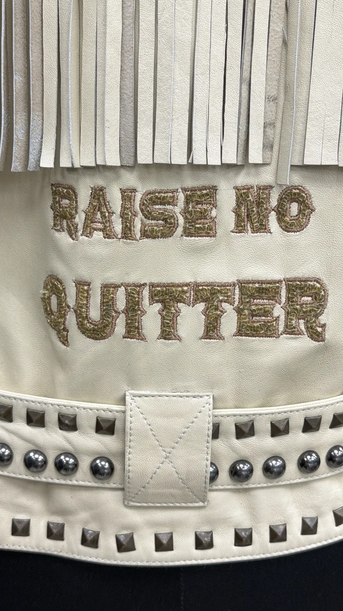 Cream Studded Fringe Western Jacket, view 3