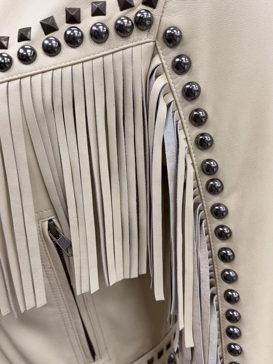Cream Studded Fringe Western Jacket, view 1
