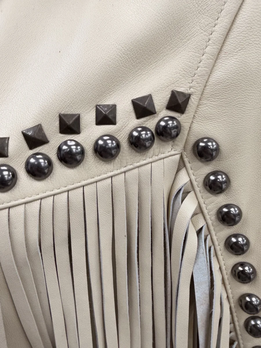 Cream Studded Fringe Western Jacket, view 2