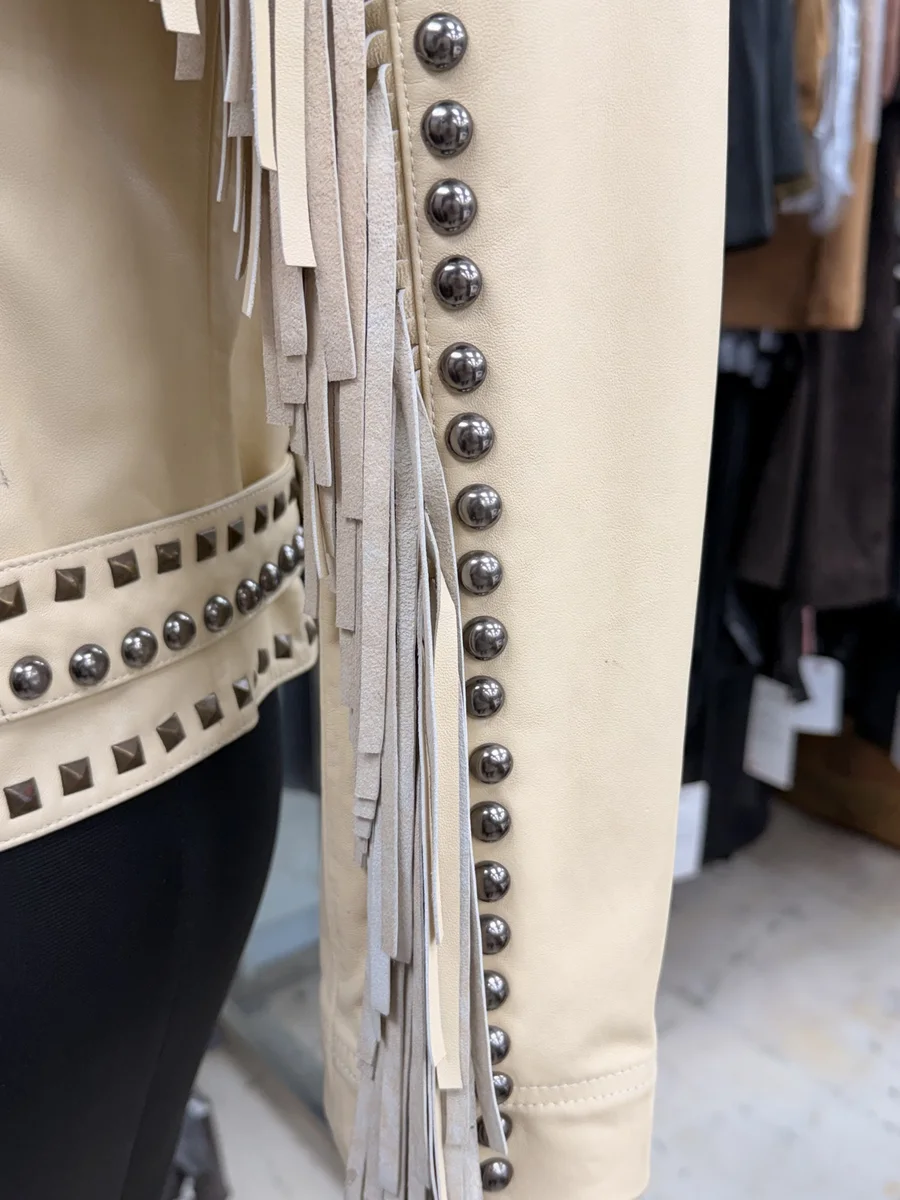 Cream Studded Fringe Western Jacket, view 1