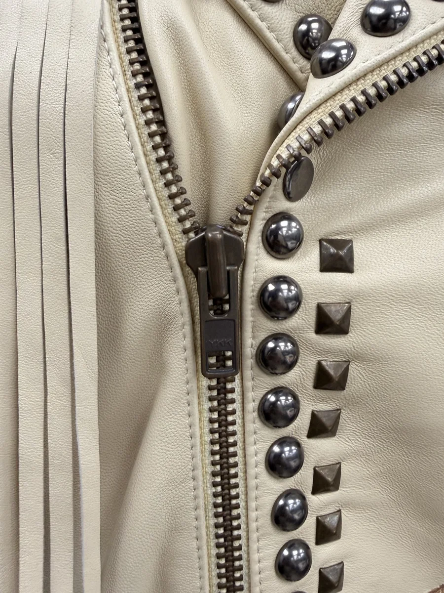Cream Studded Fringe Western Jacket, view 2