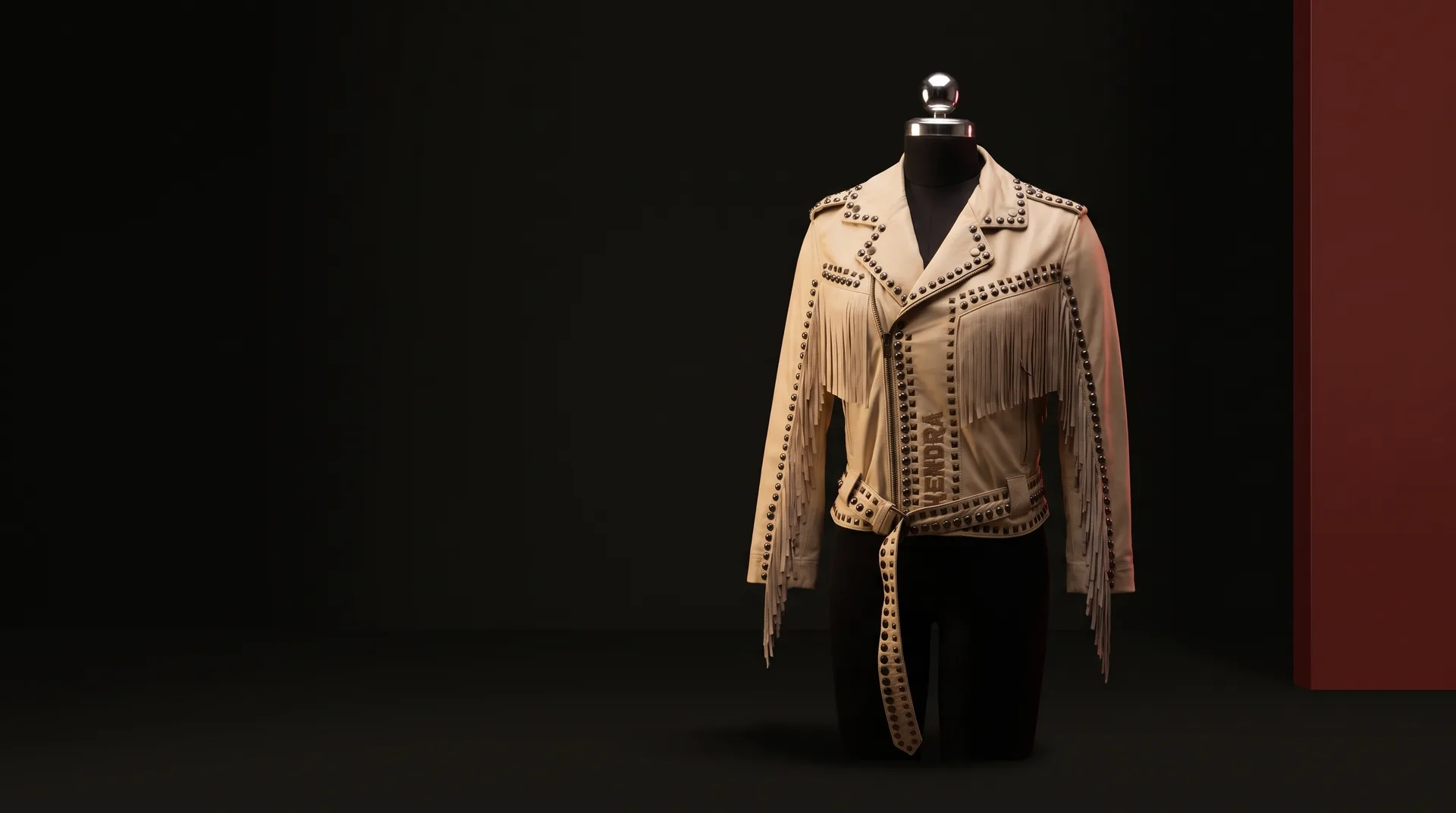 Cream Studded Fringe Western Jacket, view 1