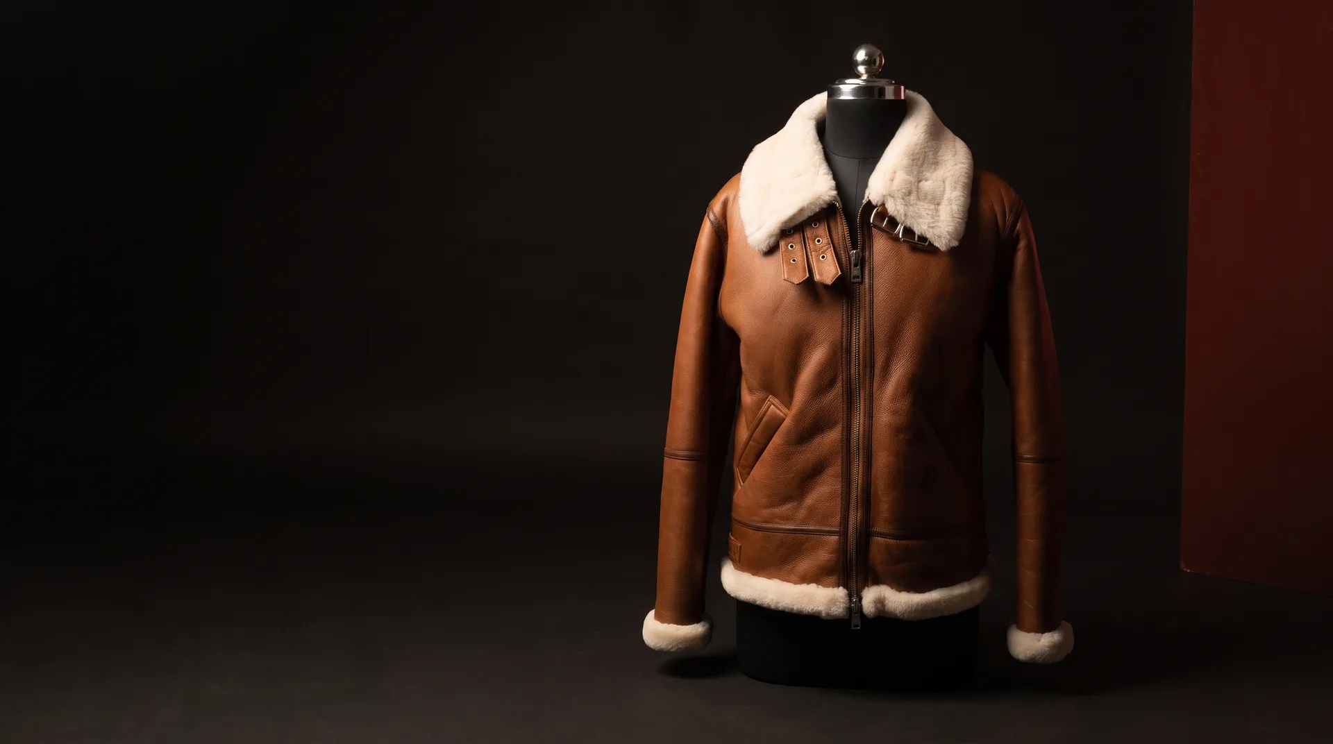 Tan Shearling-Lined Aviator Jacket, view 1