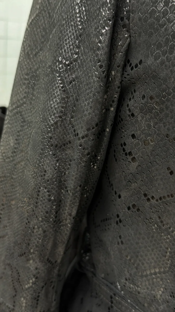 Charcoal Embossed Suede Fur-Collar Belted Coat, view 2