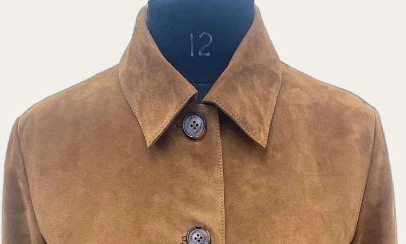 Tan Suede Button-Front Boxy Jacket, view