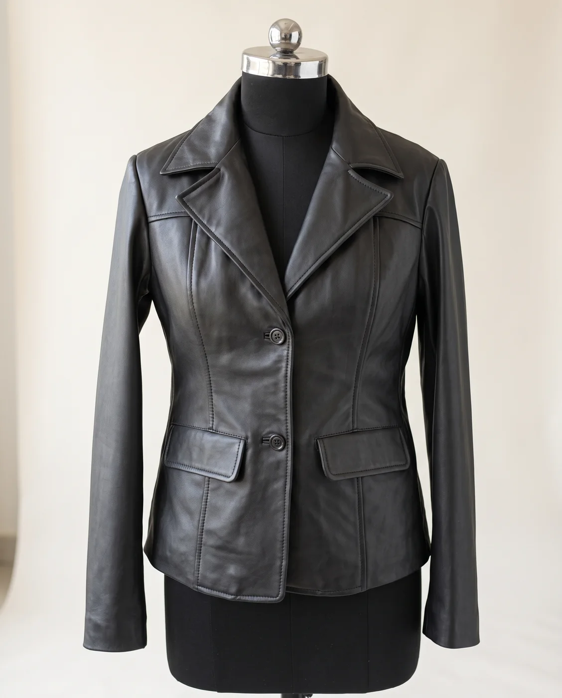 Grey Leather Two-Button Blazer