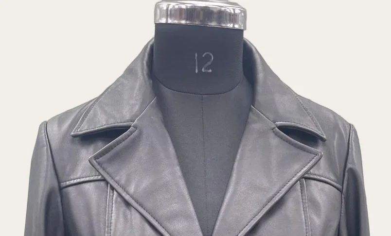Grey Leather Two-Button Blazer, view