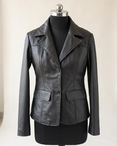Grey Leather Two-Button Blazer