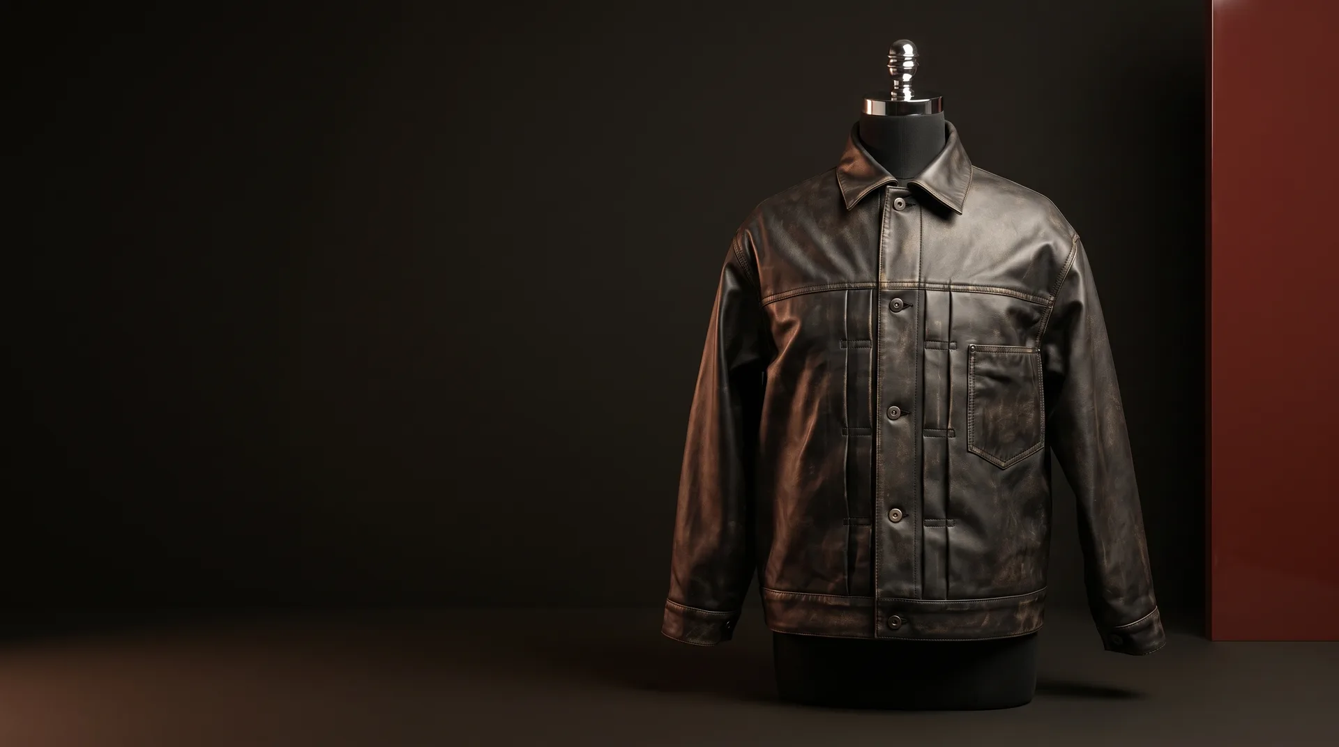 Distressed Grey Leather Trucker Jacket, view