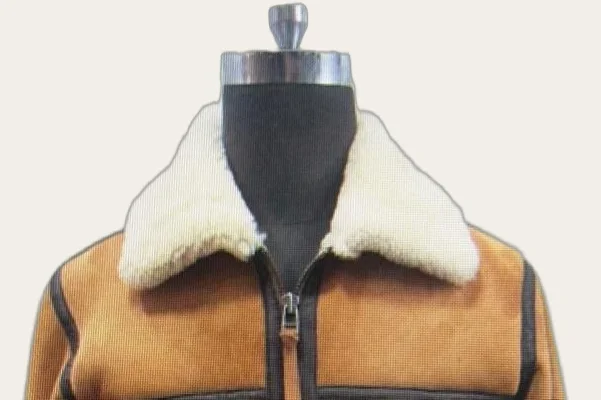 Tan Shearling-Collar Aviator Jacket, view