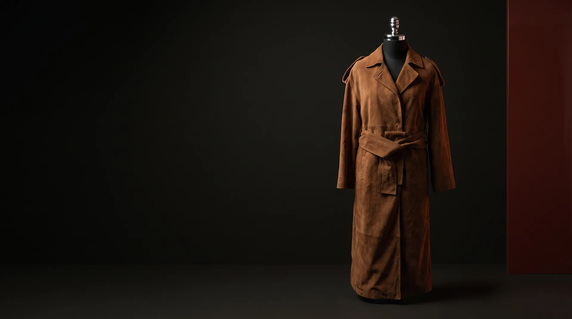 Brown Suede Belted Trench Coat, view