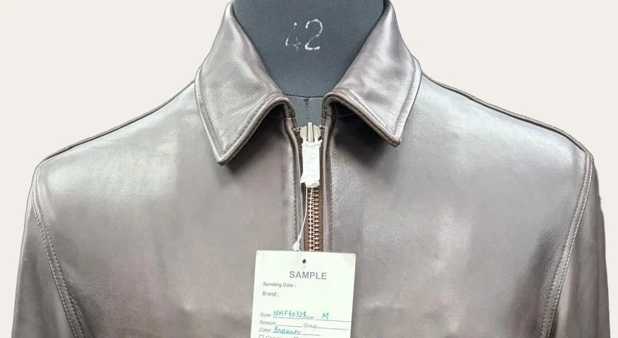 Grey Leather Zip Blouson Jacket, view