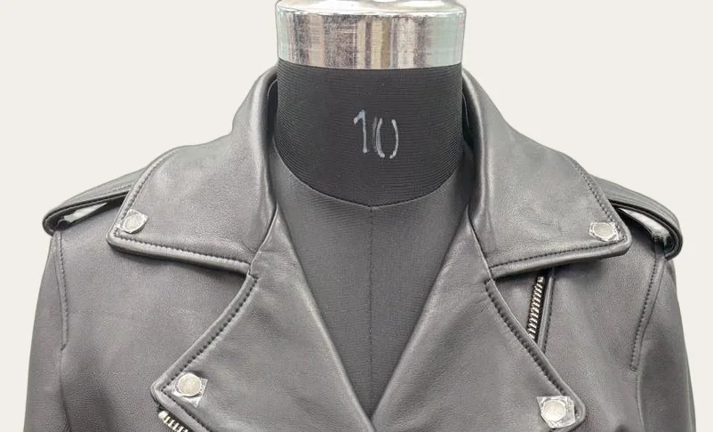 Grey Leather Belted Biker Jacket, view