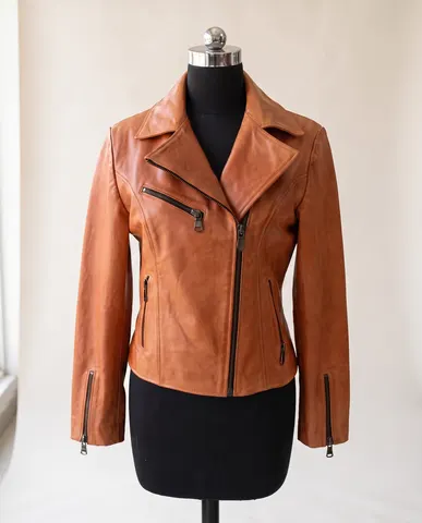 Cognac Leather Biker Jacket