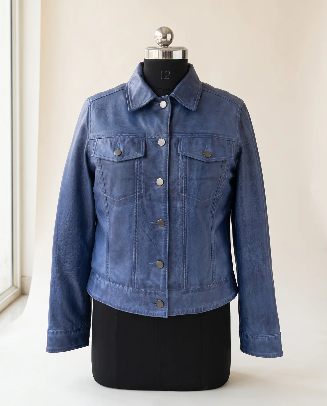 Blue Leather Trucker Jacket
