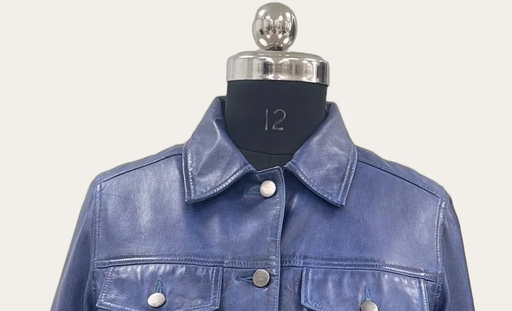 Blue Leather Trucker Jacket, view