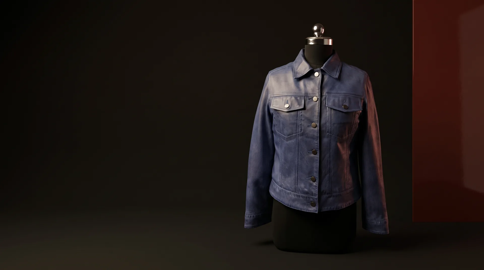 Blue Leather Trucker Jacket, view