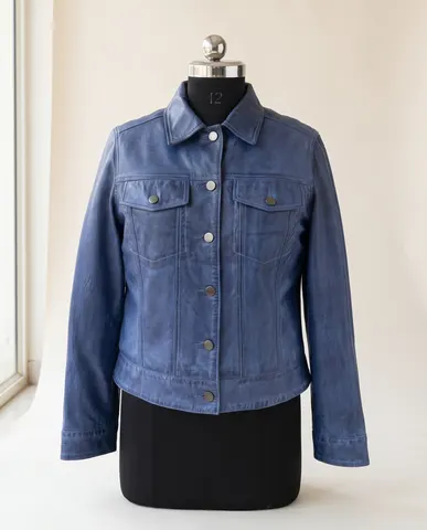 Blue Leather Trucker Jacket