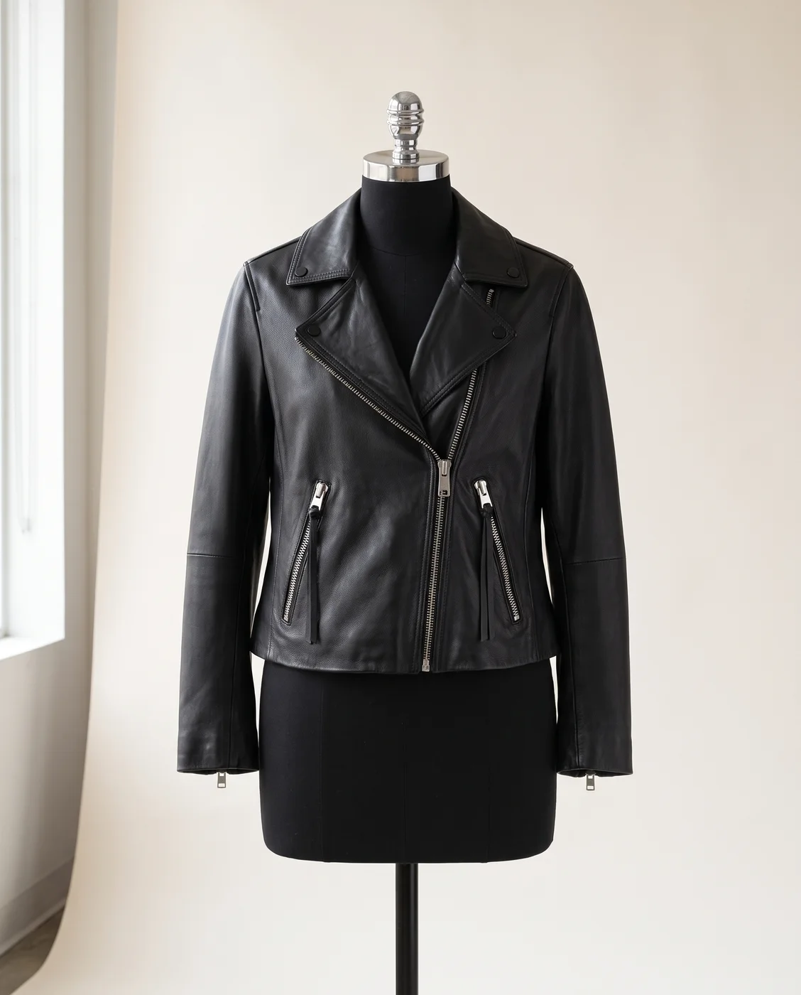Black Dalby slim-fit leather biker