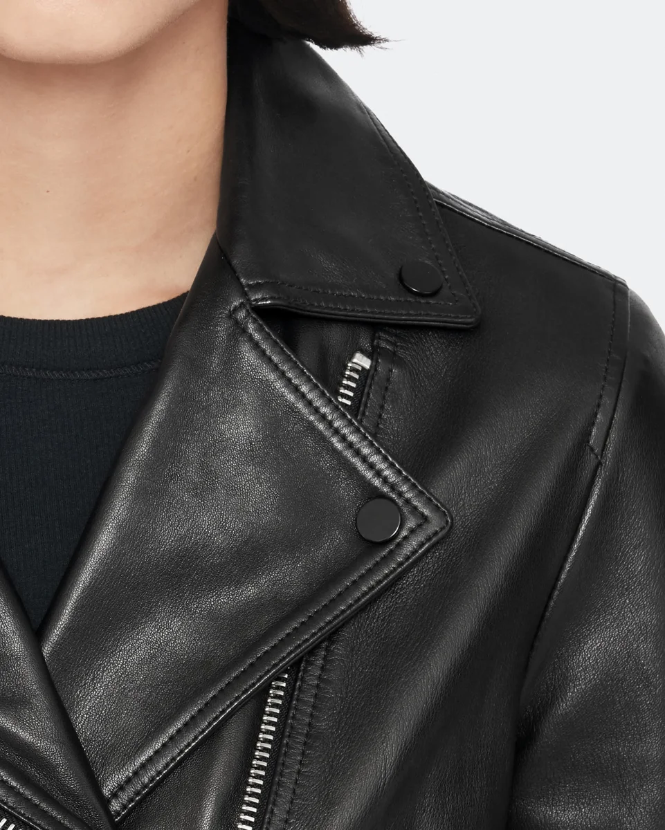 Black Dalby slim-fit leather biker, view