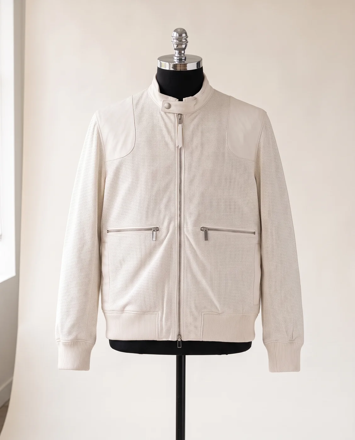 Black Miro perforated leather bomber