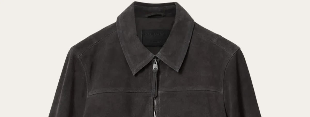 Brown Rhone boxy suede zip jacket, view