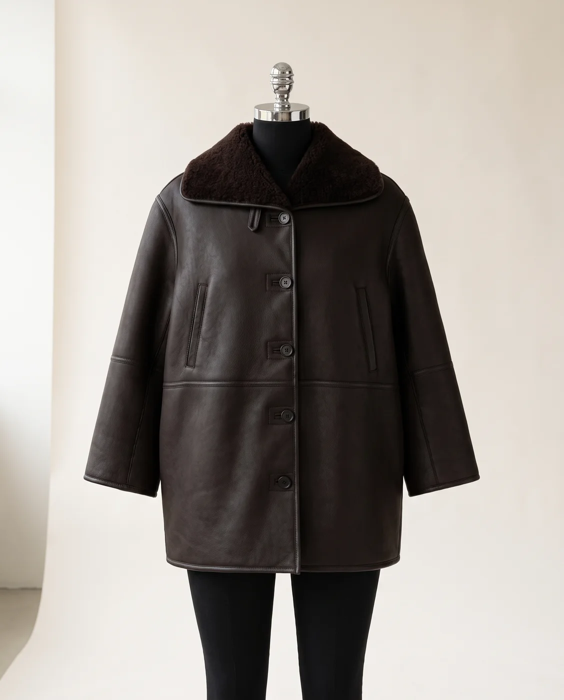 Dark brown Shearling-lined leather jacket