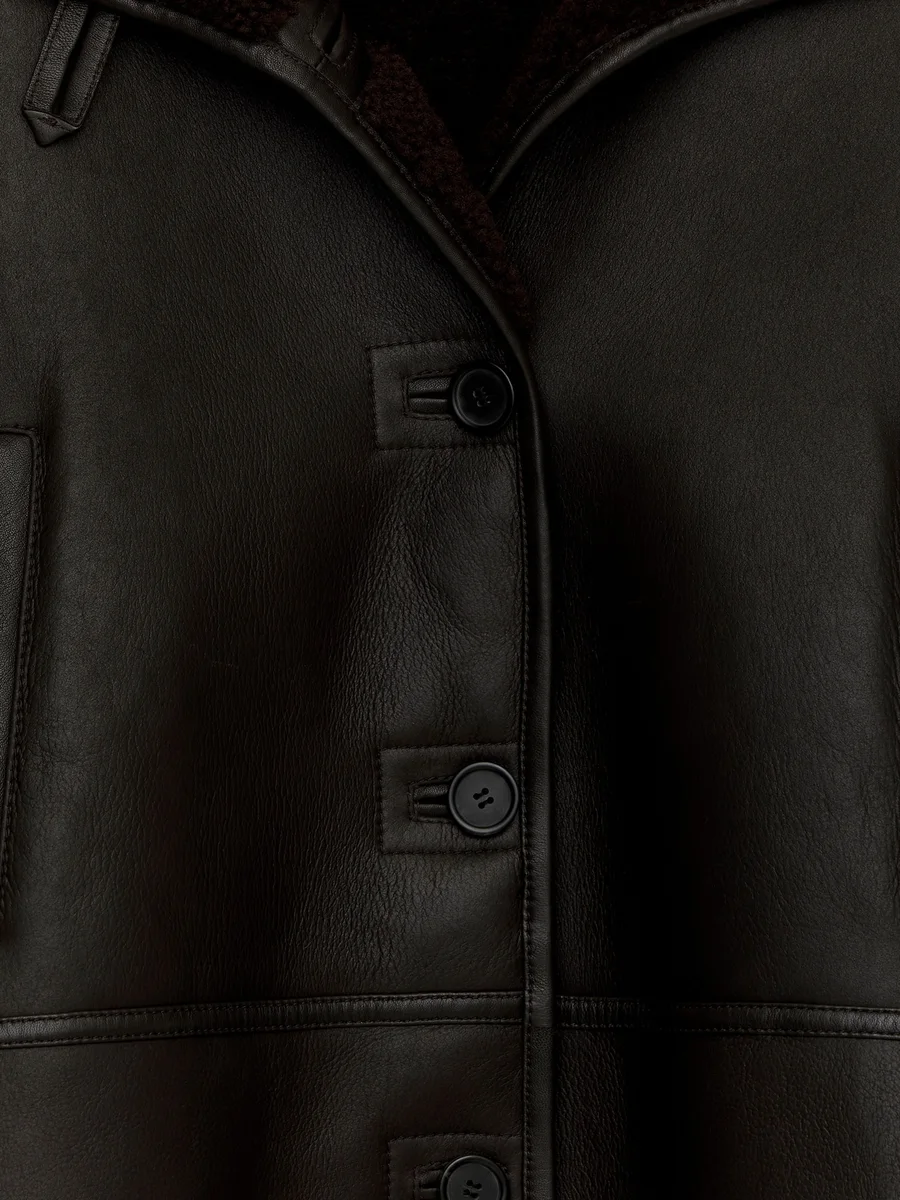 Dark brown Shearling-lined leather jacket, view 2