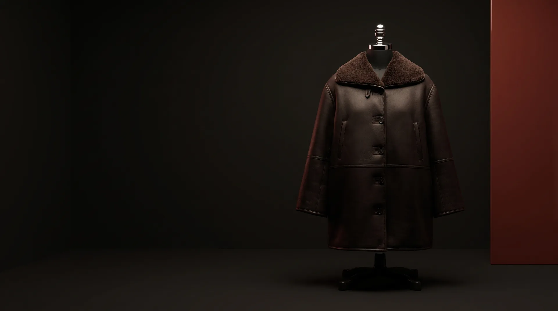 Dark brown Shearling-lined leather jacket, view 1